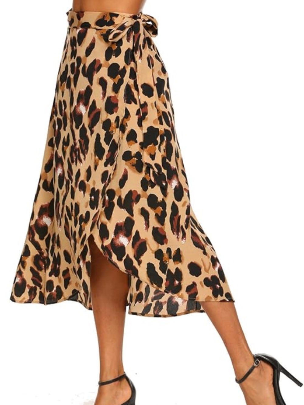 Newchoice Women's Boho Leopard Skirt High Low Split Summer Beach Midi Wrap Skirt